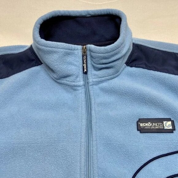 Ecko UNLTD Men's Full Zip X-Large Baby Blue Navy Rhino Logo Mock Neck Fleece GUC - Picture 6 of 15